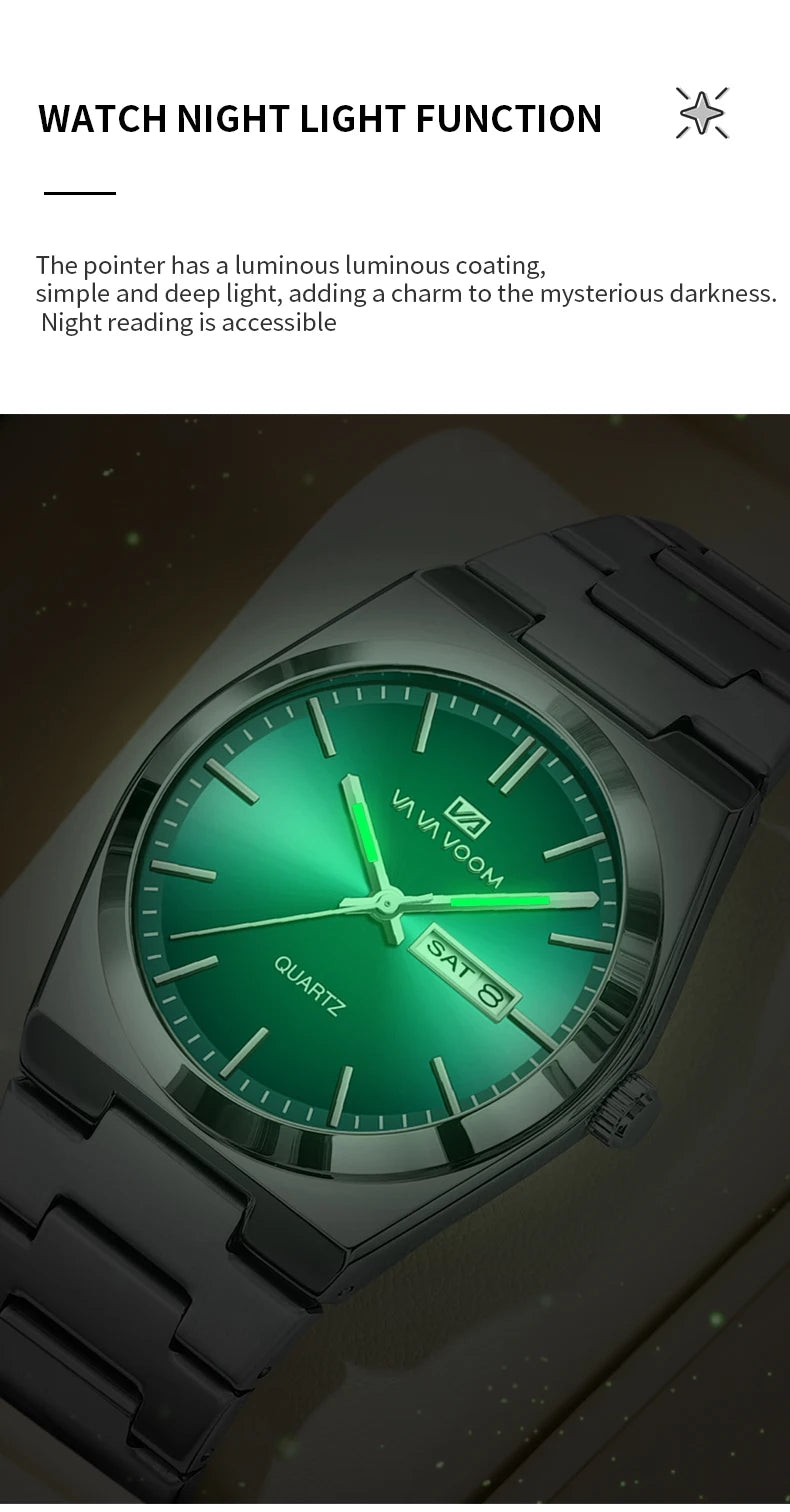 Men’s Stainless Steel 40mm Quartz Watch – Double Calendar & Waterproof