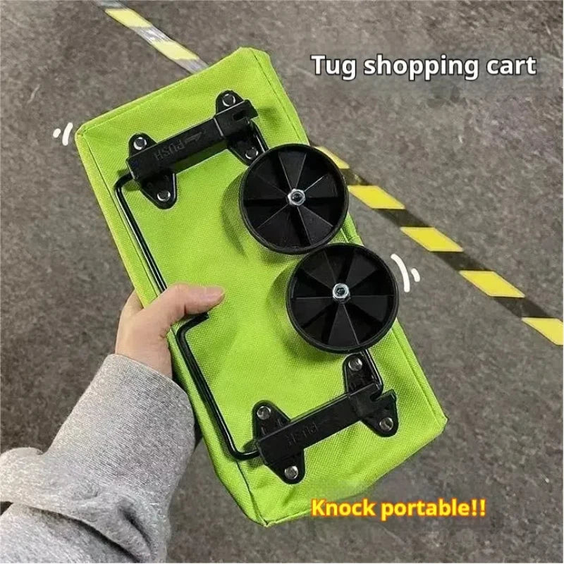 2-in-1 Folding Grocery Cart – Lightweight Trolley with Wheels & Bag