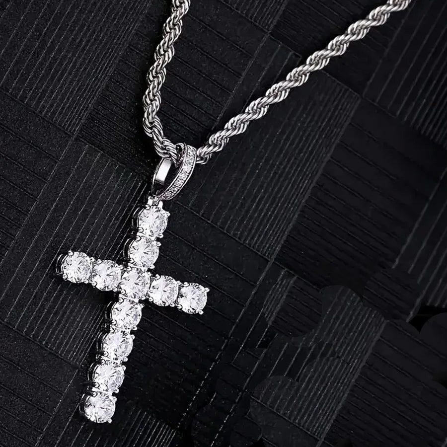 Unisex Gold Iced-Out Hip Hop Cross Pendant Necklace – Statement Chain
