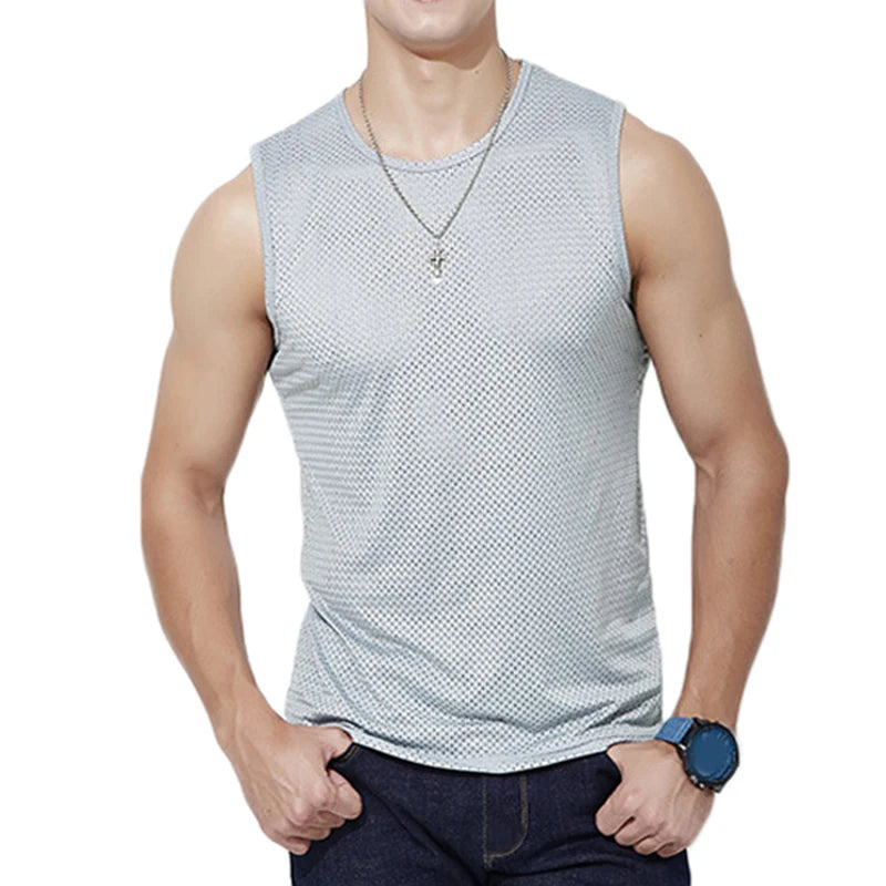 Men’s Ice Silk Mesh Tank Top Bodybuilding Fitness Vest