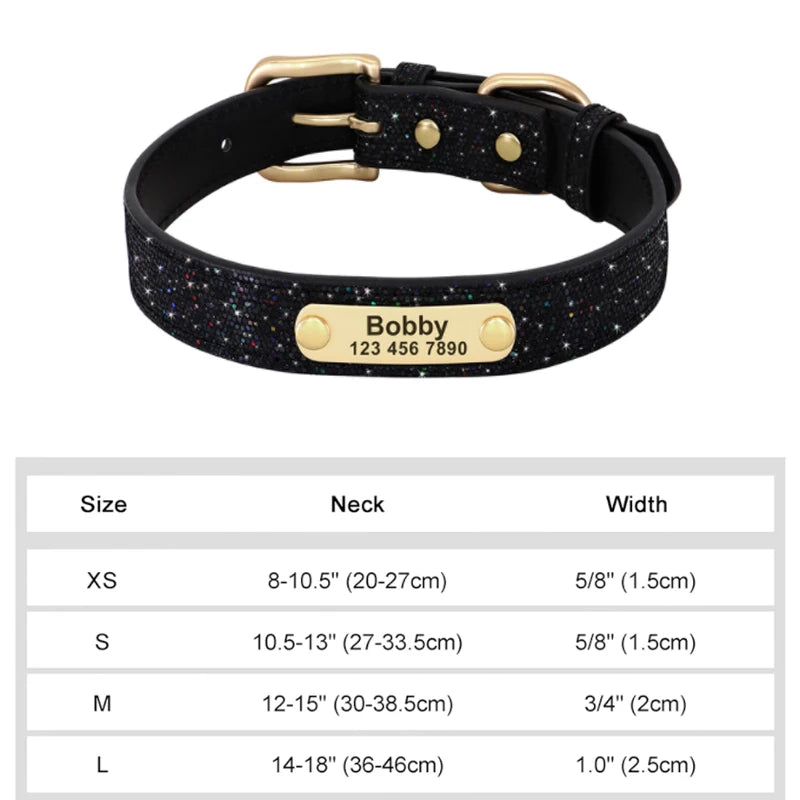 Custom Leather Pet Collar – Engraved Rhinestone Dog Collar