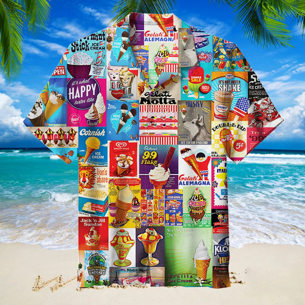 Cartmela Men’s 2024 Ice Cream Print Hawaiian Shirt