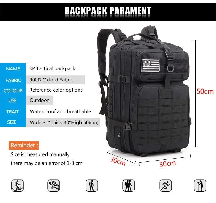 50L Tactical Backpack for Men – Outdoor Travel, Hiking & Hunting Bag