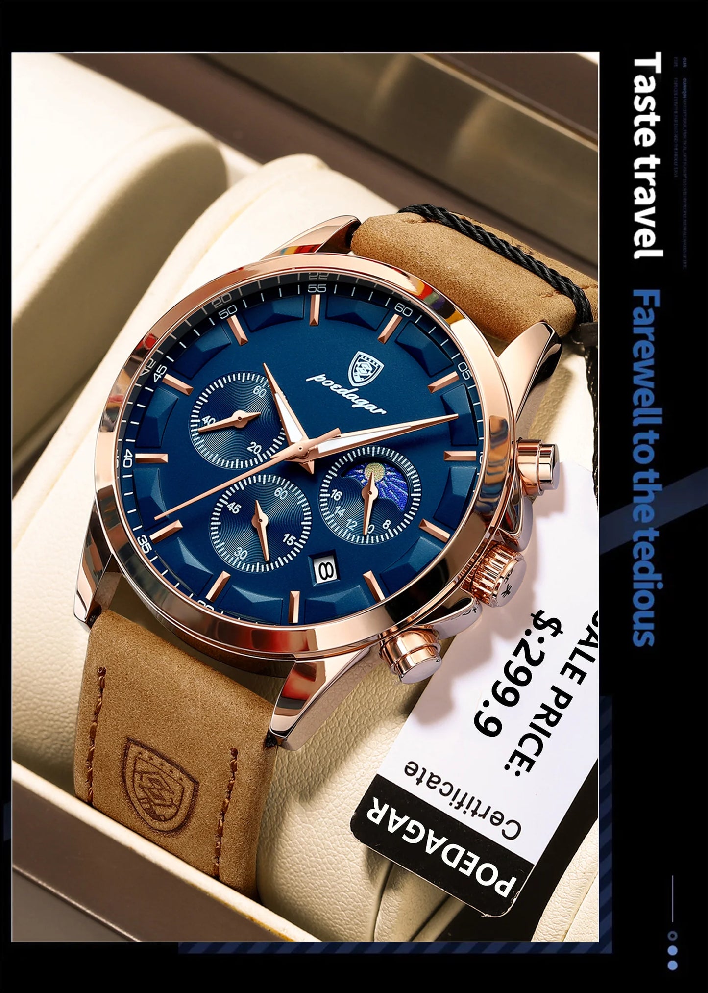 POEDAGAR Men's Luxury Quartz Chronograph Waterproof Watch
