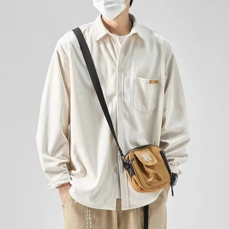 Men’s Loose Corduroy Shirt – Casual Thick Long Sleeve Top
