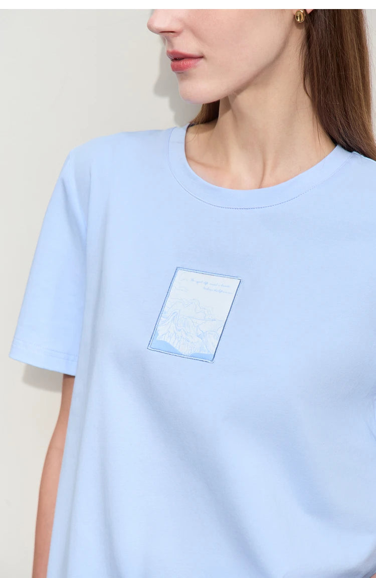 Women’s Casual Embroidered Cotton T-Shirt – Spring Short Sleeve Top
