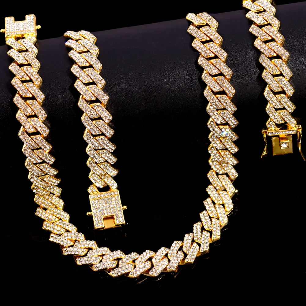Hip Hop Iced Out Cuban Link Chain Necklace – Gold & Silver Men’s Gift