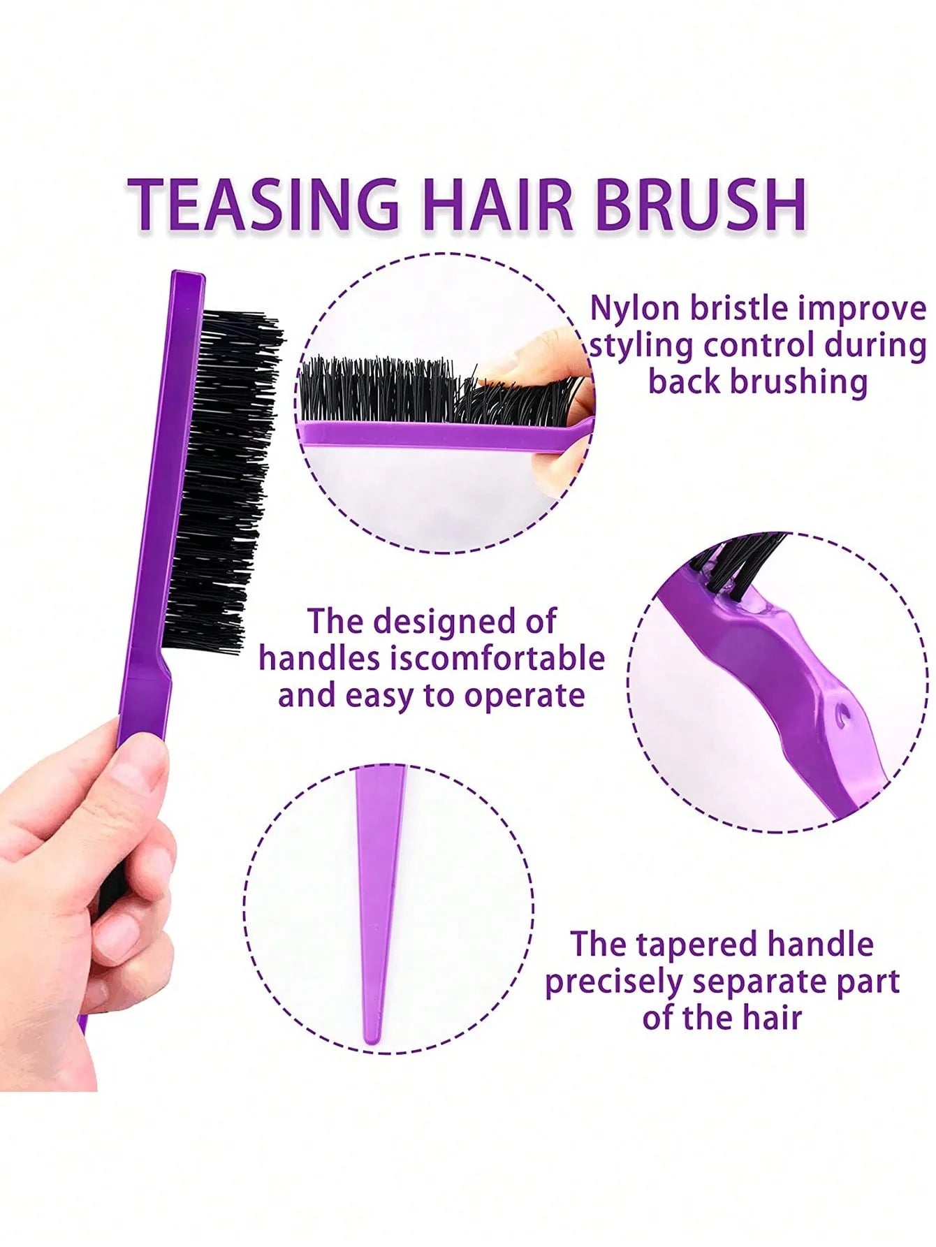 3pcs Hair Styling Comb Set – Edge Brush, Rat Tail & Detangling Tool