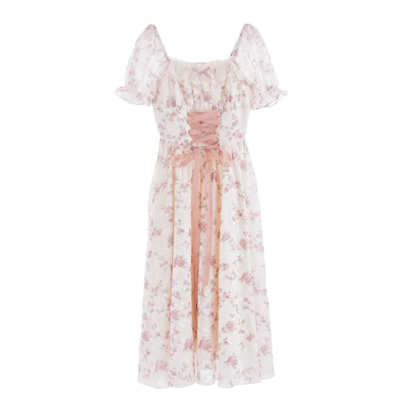 Women’s Summer Lace Fairy Dress – Square Collar Floral Princess Dress
