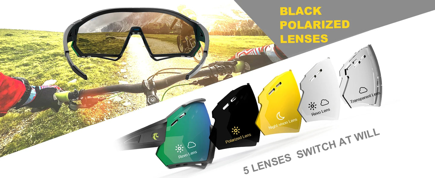 5-Lens Polarized Cycling Glasses – UV Protection Sports Eyewear