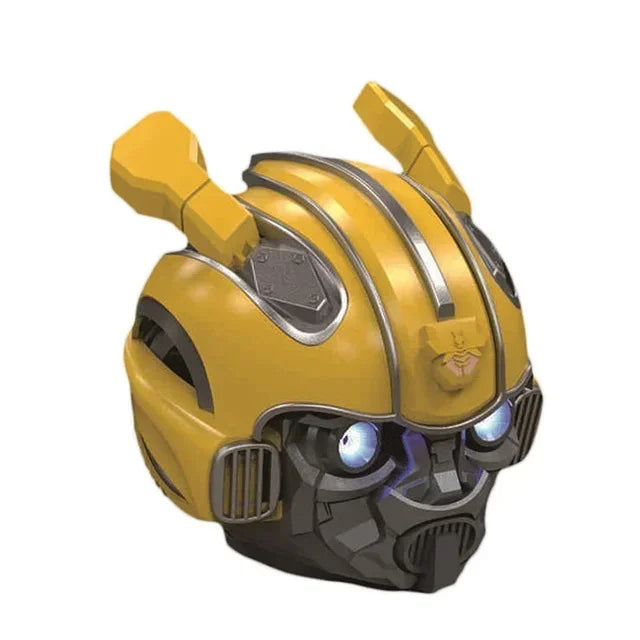 Yellow and black helmet with bee-like design on a white background