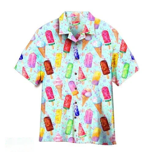 Cartmela Men’s 2024 Ice Cream Print Hawaiian Shirt