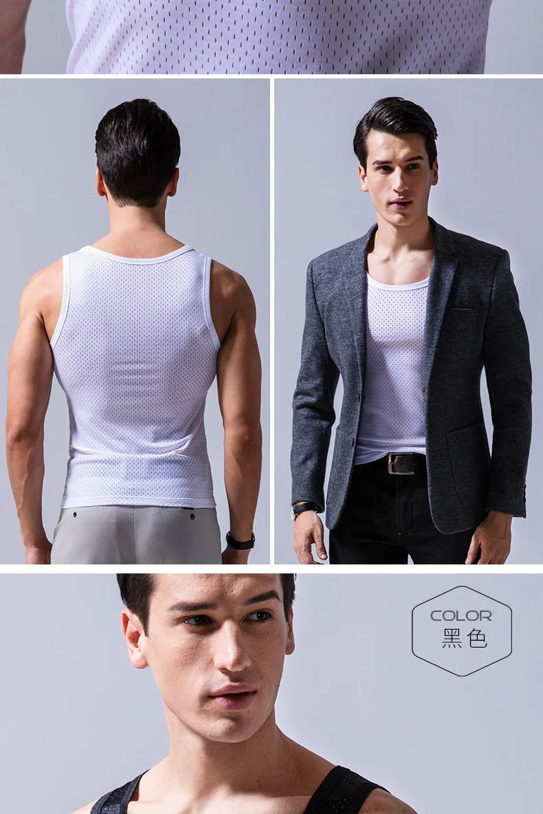 Men’s Ice Silk Mesh Tank Top Bodybuilding Fitness Vest