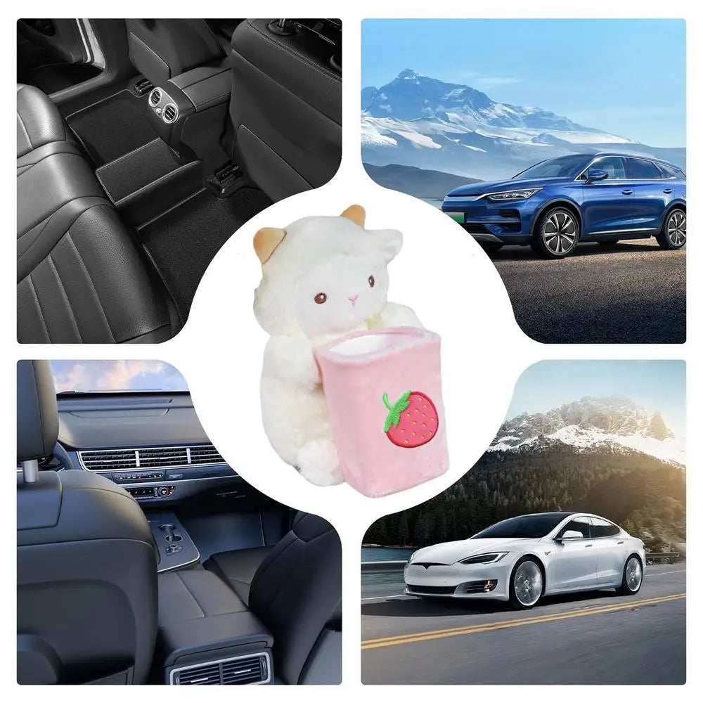 Cute Plush Animal Car Tissue Box & Trash Can Storage Organizer