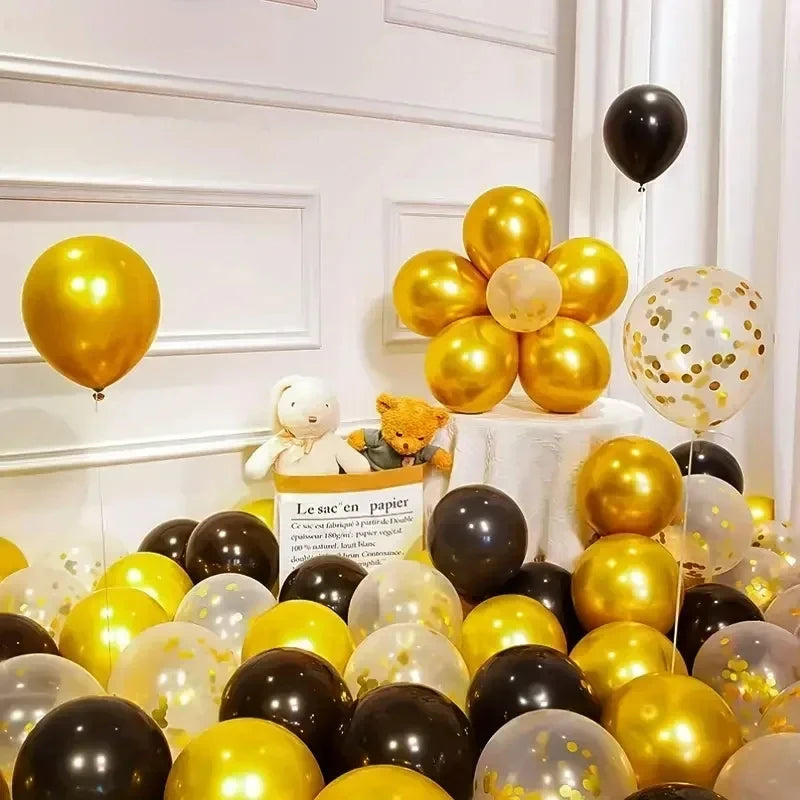 16pcs Black Metallic Sequin Balloons – Party & Event Decor