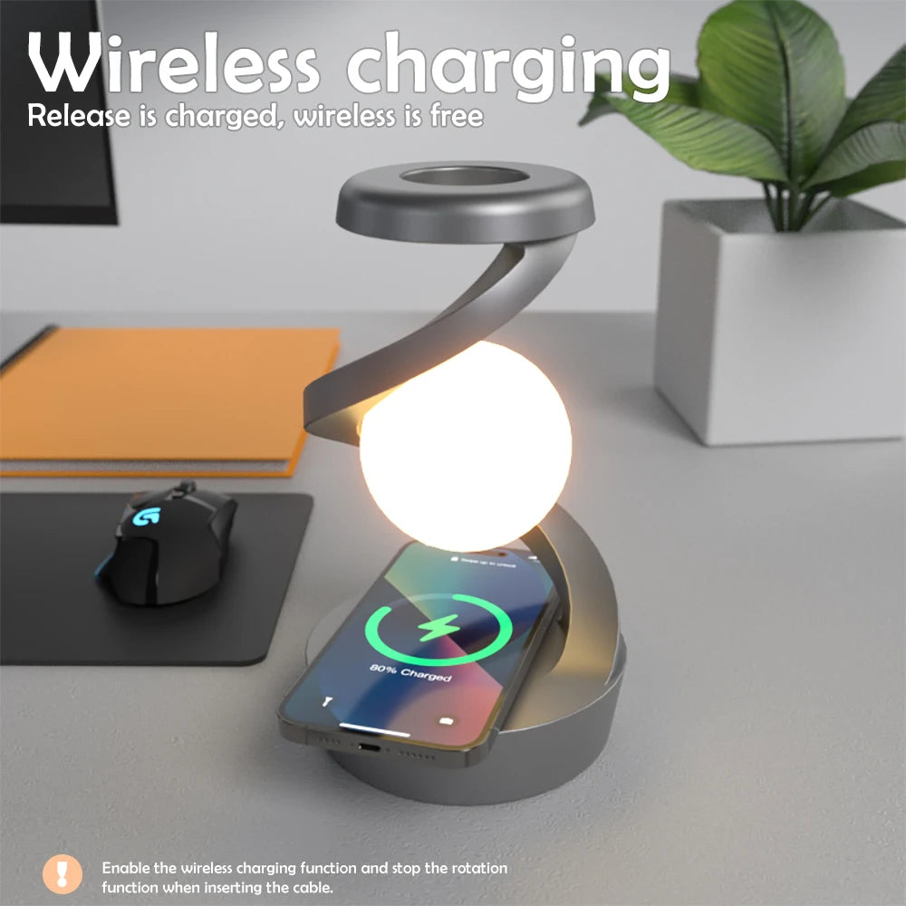 LED 360° Levitating Night Light – Wireless Charging Desk Lamp