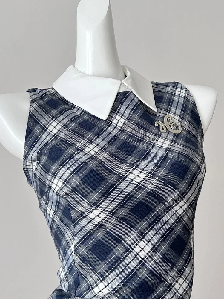Women’s Summer Sweet Plaid Sleeveless Dress – Elegant Sexy Lace Dress
