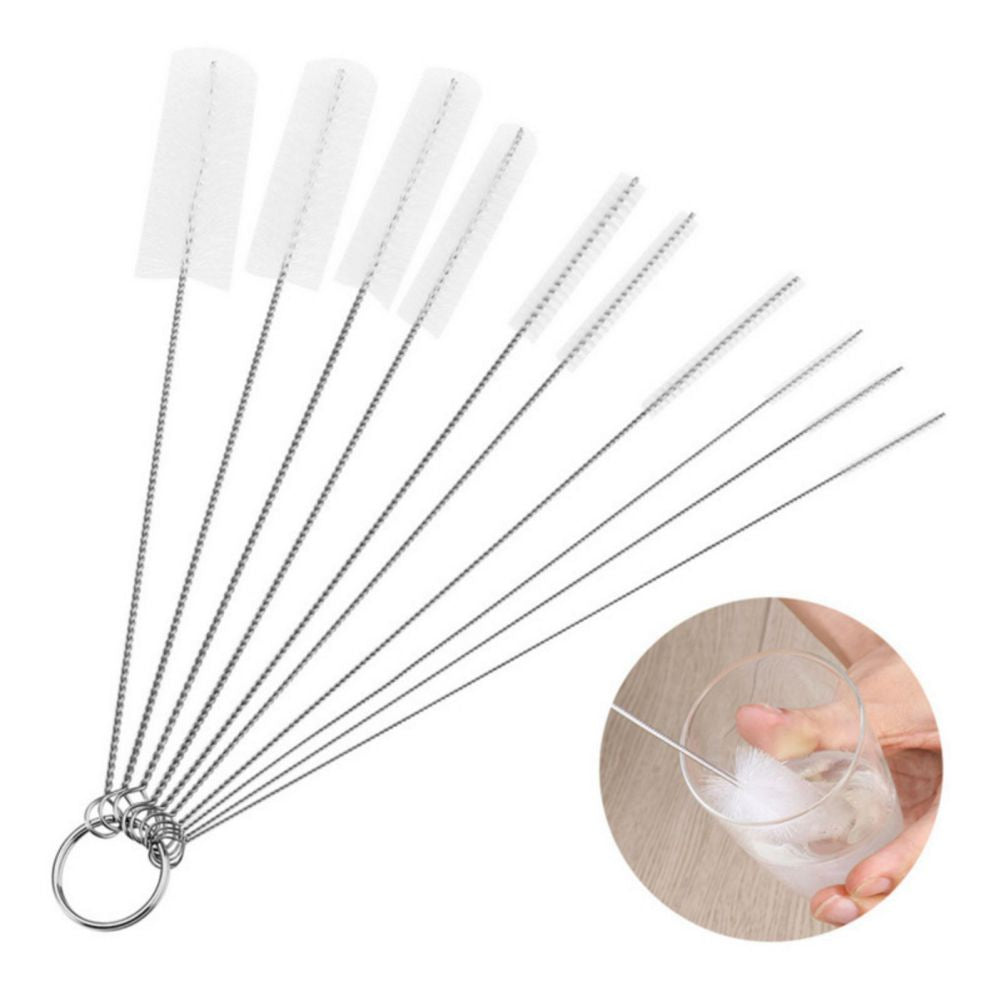 10pcs Kitchen Bottle & Straw Cleaning Brush Set – Nylon Bristles