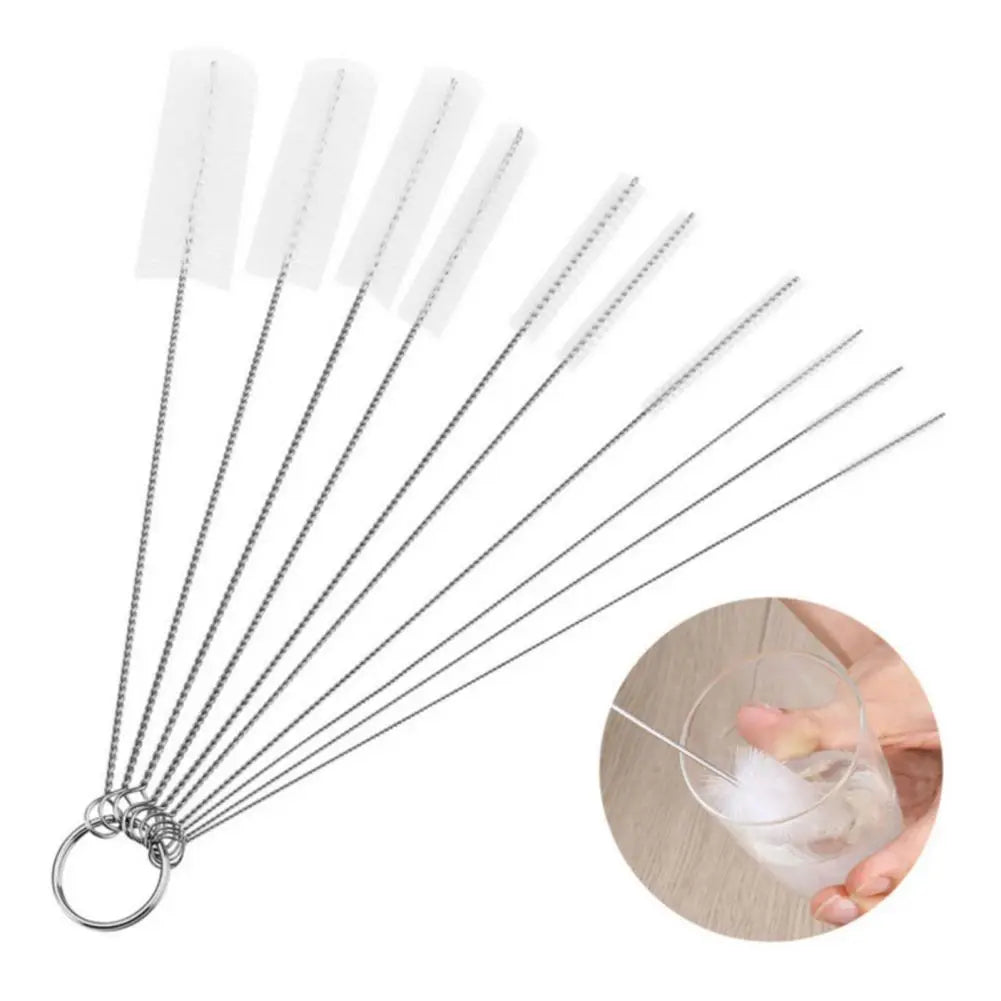 10pcs Kitchen Bottle & Straw Cleaning Brush Set – Nylon Bristles