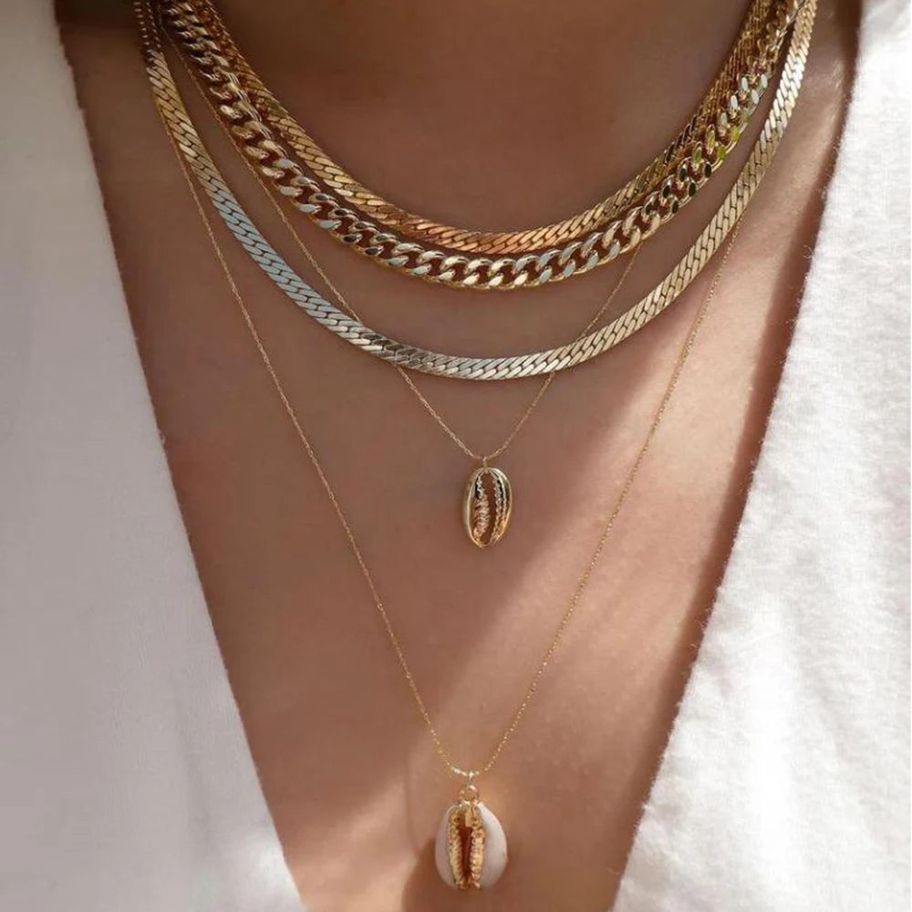 Layered Gold Tone Necklace Set – 5pcs Braided & Beaded Chains