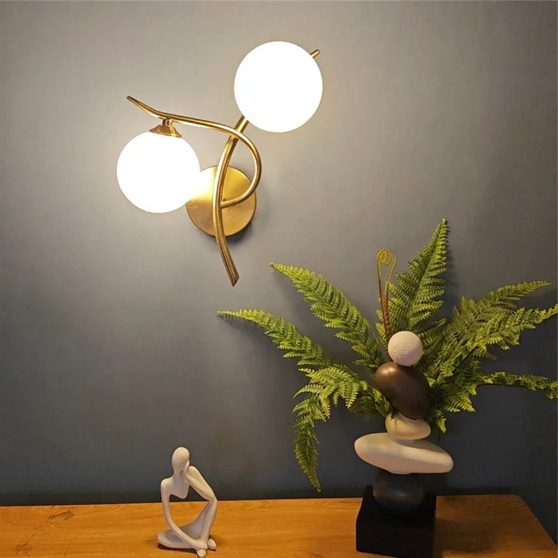 Nordic Modern Glass Ball Wall Lamp – LED Bed & Corridor Light