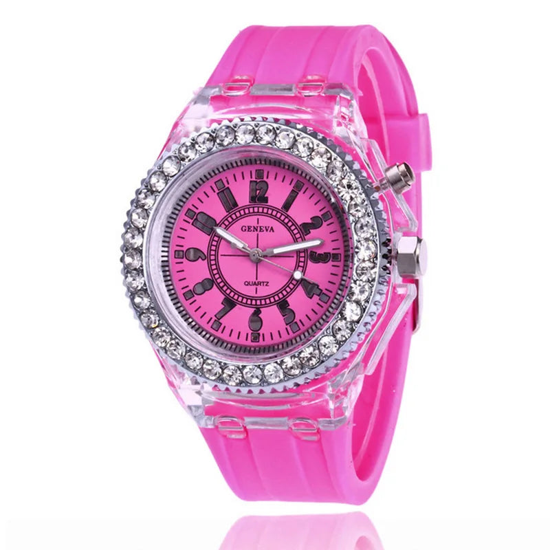 LED Flash Luminous Watch 7-Color Light Unisex Jelly Wristwatch