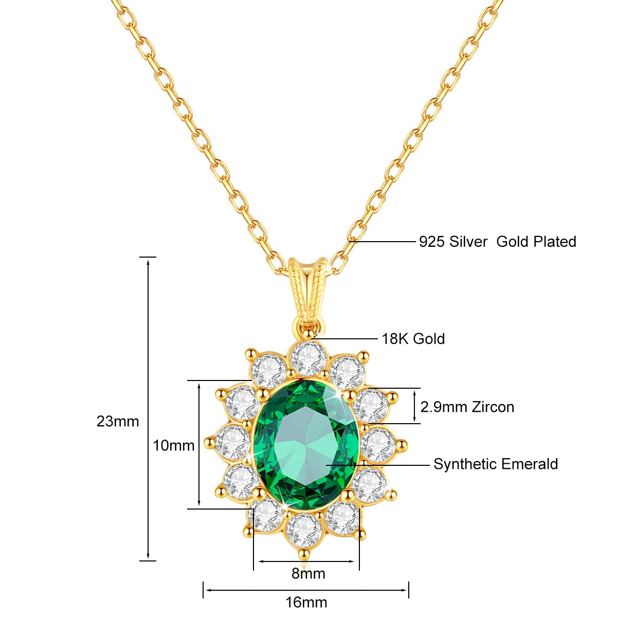 Au750 18K Gold Emerald Necklace – Oval 8x10mm Stone with Certificate