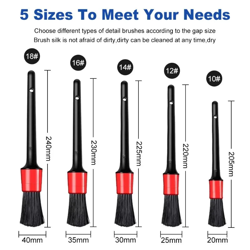 5Pcs Car Cleaning Brush Kit - Auto Detail Brushes