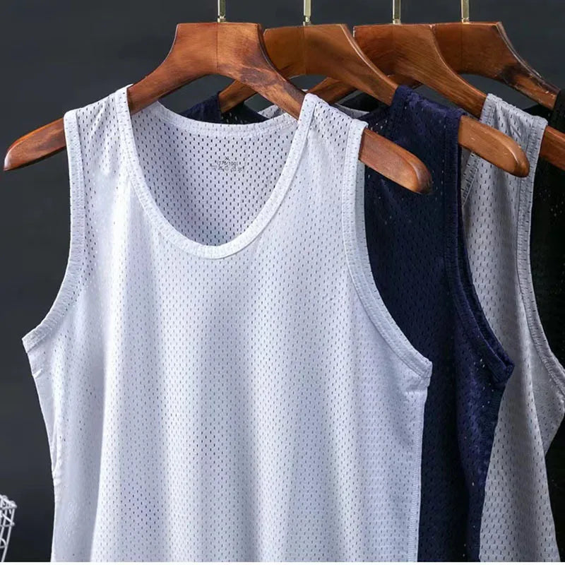 Men’s Ice Silk Mesh Tank Top Bodybuilding Fitness Vest