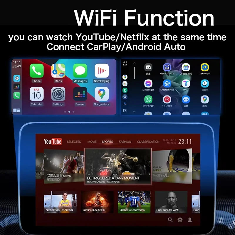 3-in-1 Car Video Smart Box with Android 12, CarPlay & WiFi