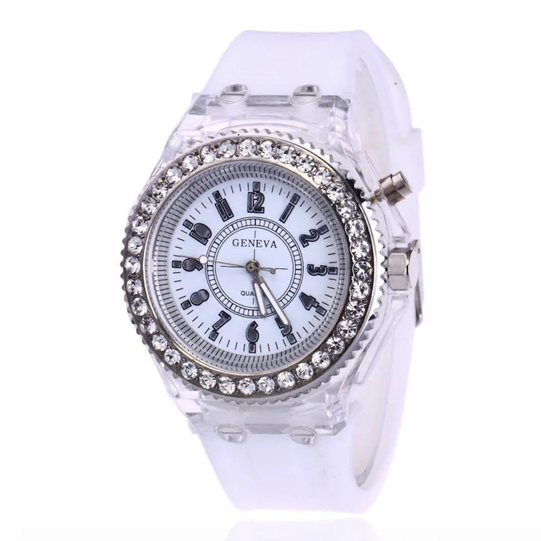 LED Flash Luminous Watch 7-Color Light Unisex Jelly Wristwatch