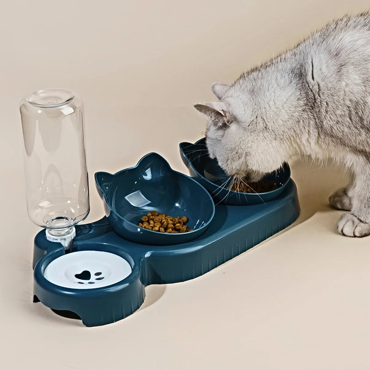 3-in-1 Cat Bowl Set with Tilted Design & Gravity Water Feeder