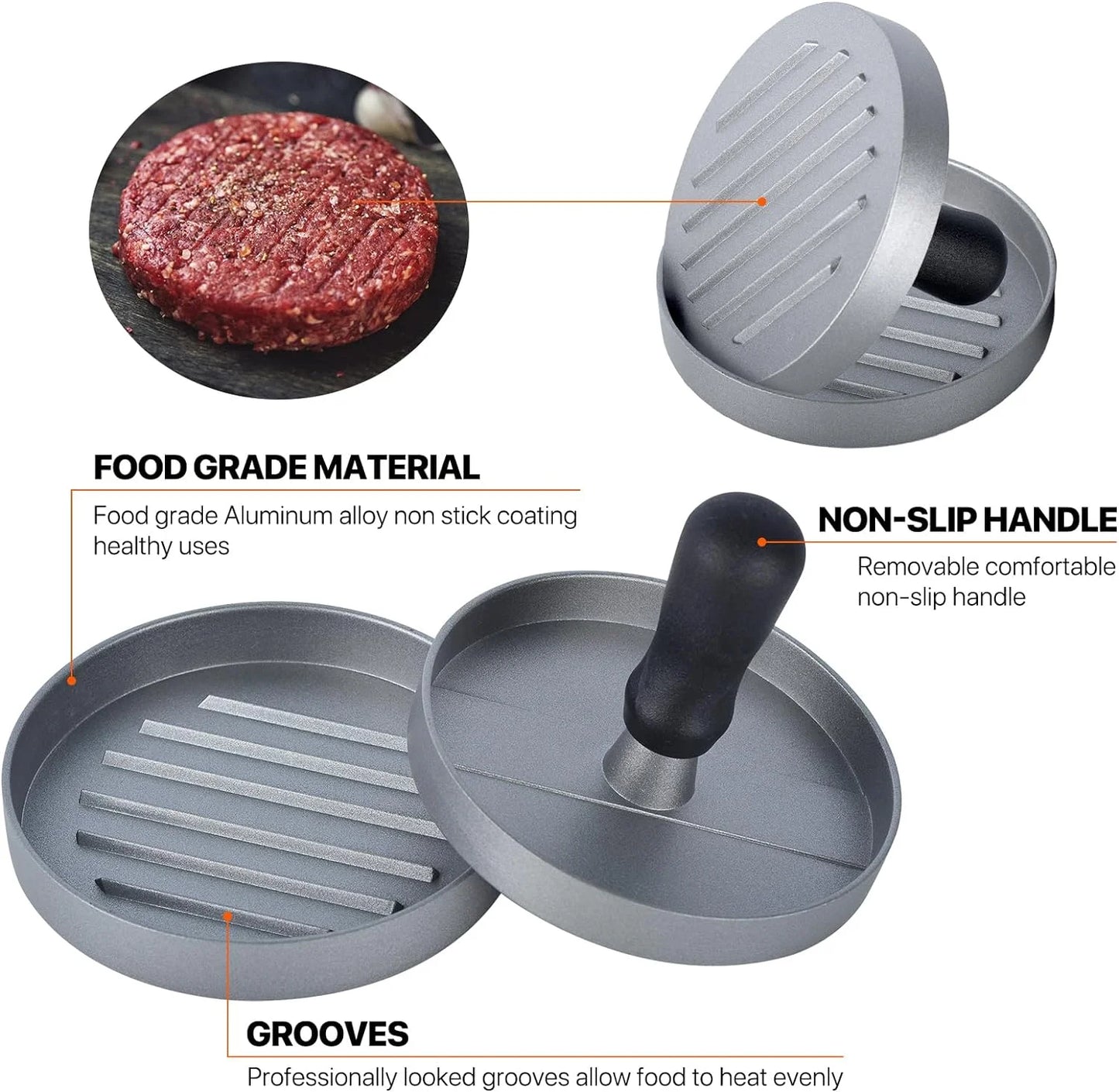 Non-Stick Burger Press with Wax Paper – Aluminum Patty Maker