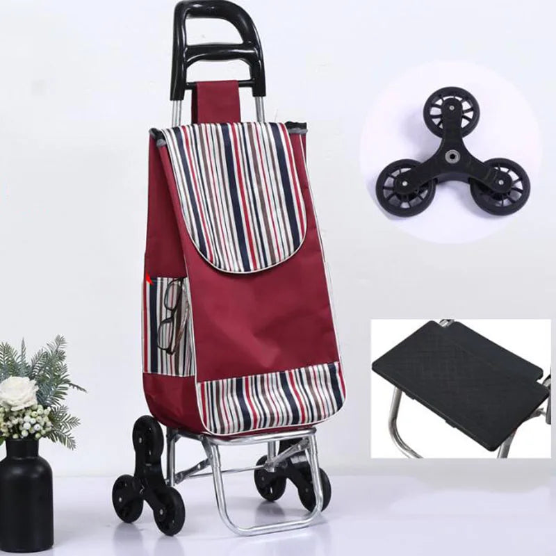 Folding Grocery Cart–Lightweight Aluminum Trolley with Climbing Wheels