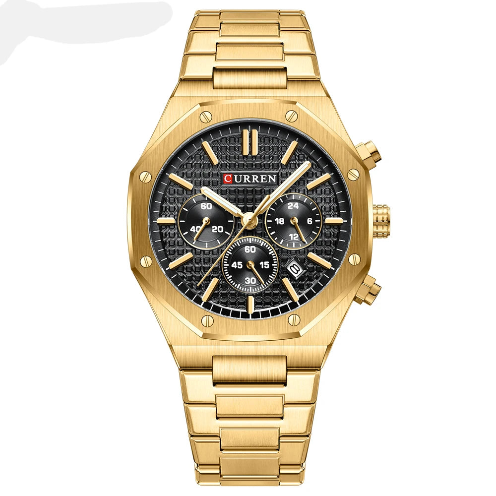 Casual Stainless Steel Quartz Watch – Waterproof Men’s Chronograph