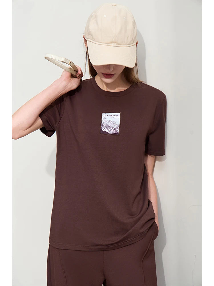 Women’s Casual Embroidered Cotton T-Shirt – Spring Short Sleeve Top
