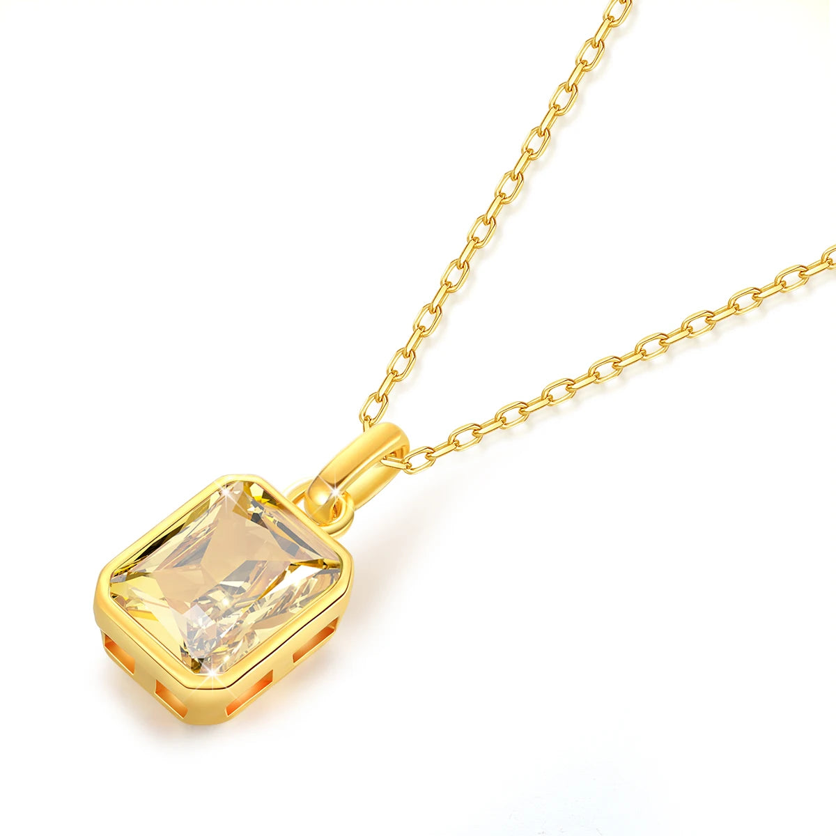 18K Gold Necklace for Women – 8x10mm Yellow Stone Rectangle
