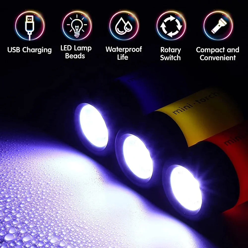 USB Rechargeable LED Pocket Flashlight – Mini Keychain, Waterproof