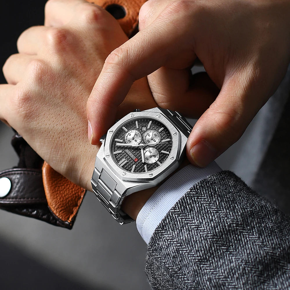 Casual Stainless Steel Quartz Watch – Waterproof Men’s Chronograph