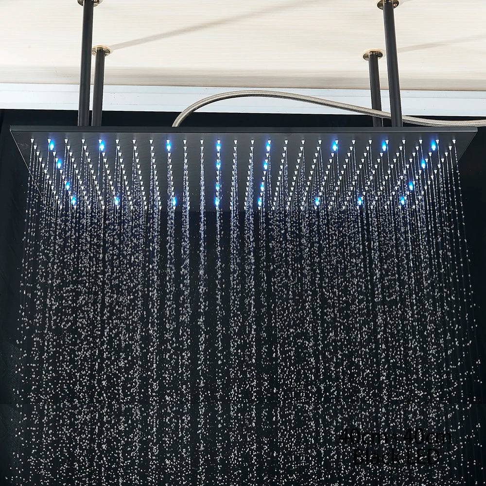 Black LED Rainfall Shower Head | Remote Control Ceiling Waterfall Tap