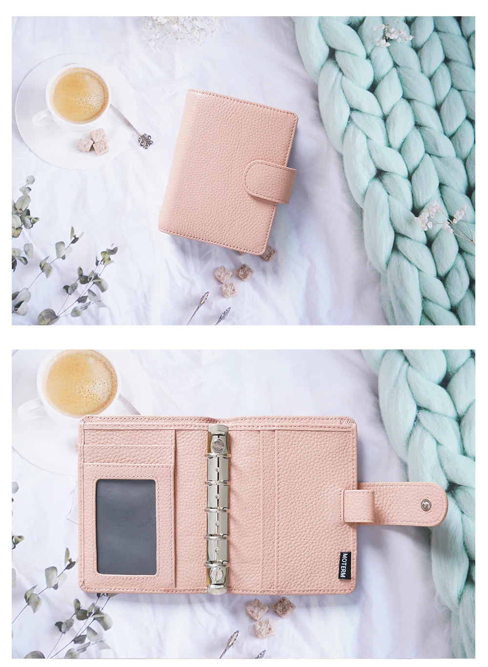 A8 / M5 Mini Rings Planner – Pebbled Grain Cowhide Leather Organizer