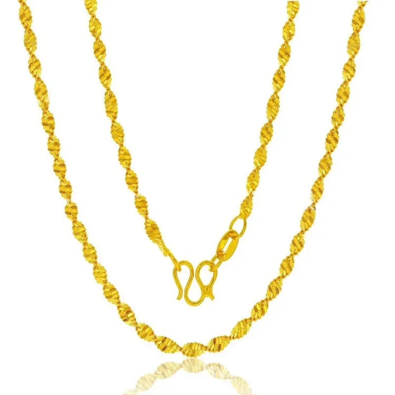 Yellow Gold Plated Wave Chain Necklace – 45cm Snake, Box, O Links
