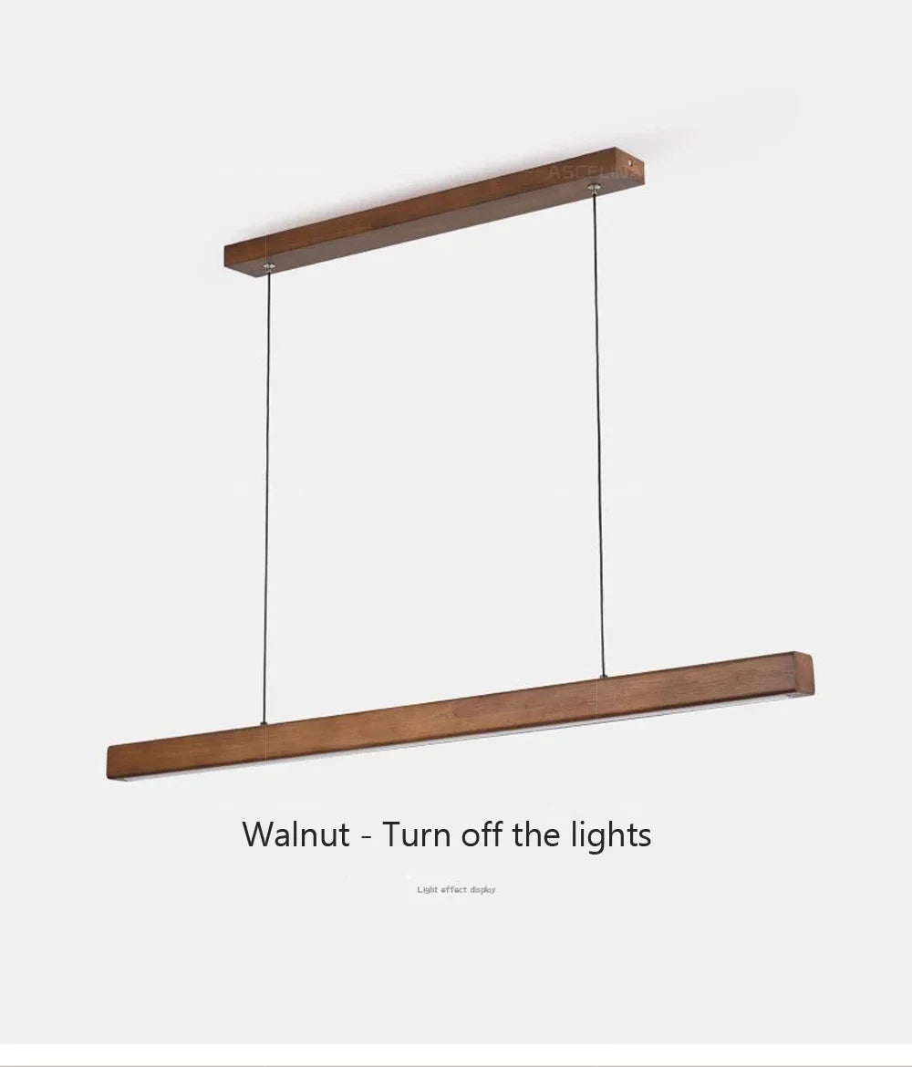 Nordic Wood LED Pendant Light – Long Strip Dining Table Fixture