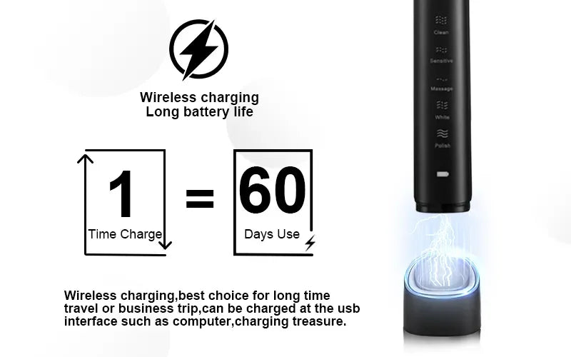 Electric Toothbrush – Rechargeable, 8 Heads, Whitening