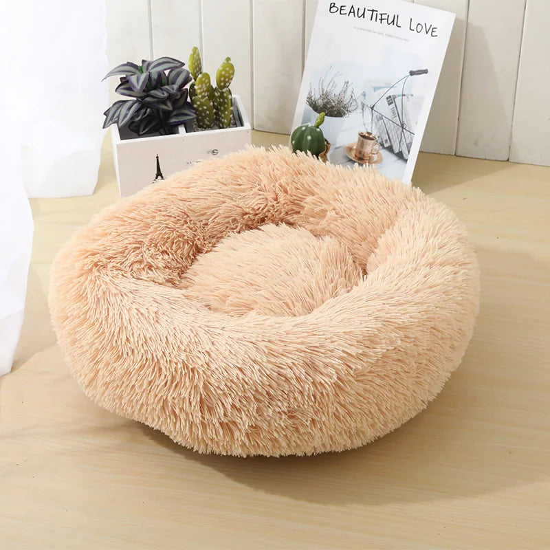 Round Plush Pet Bed – Soft Sleeping Cushion for Cats & Dogs
