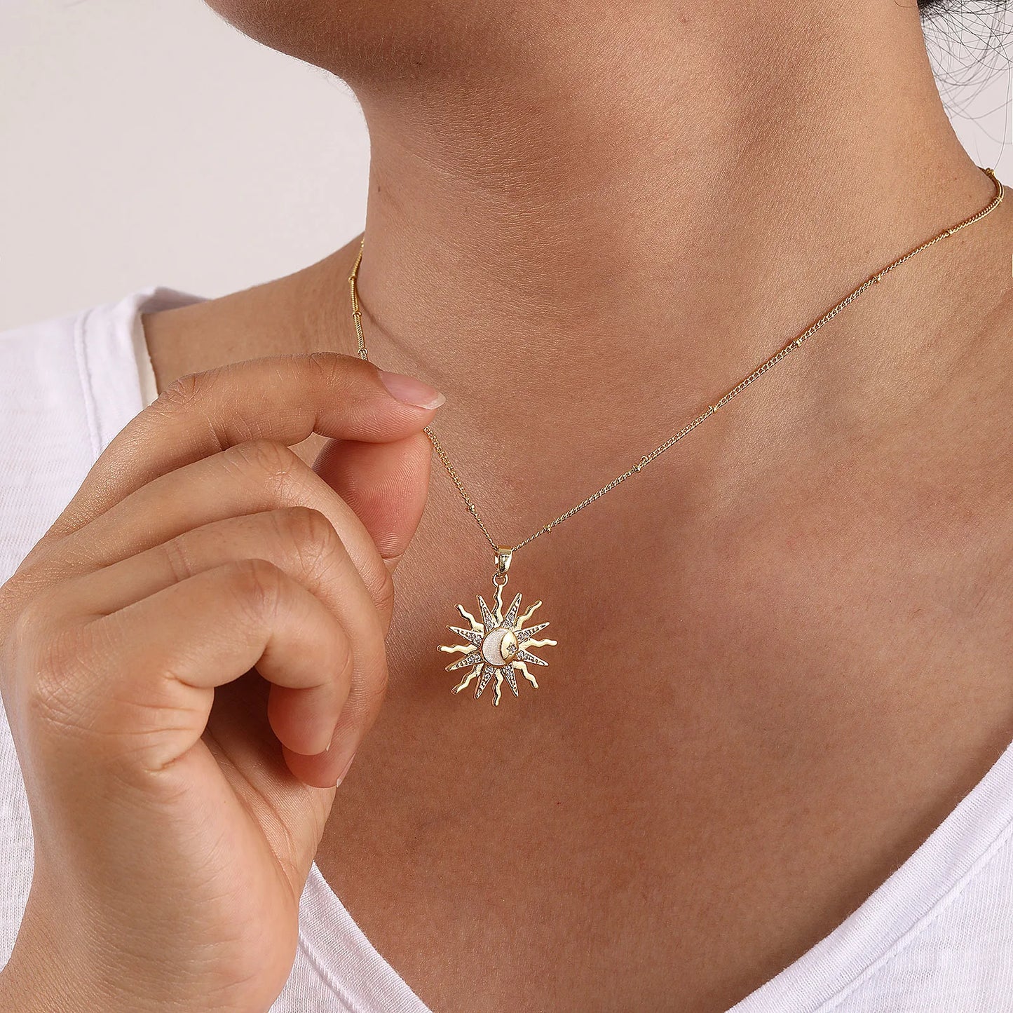 18K Gold Plated Galaxy Enamel Pendant Necklace – CZ Curb Chain