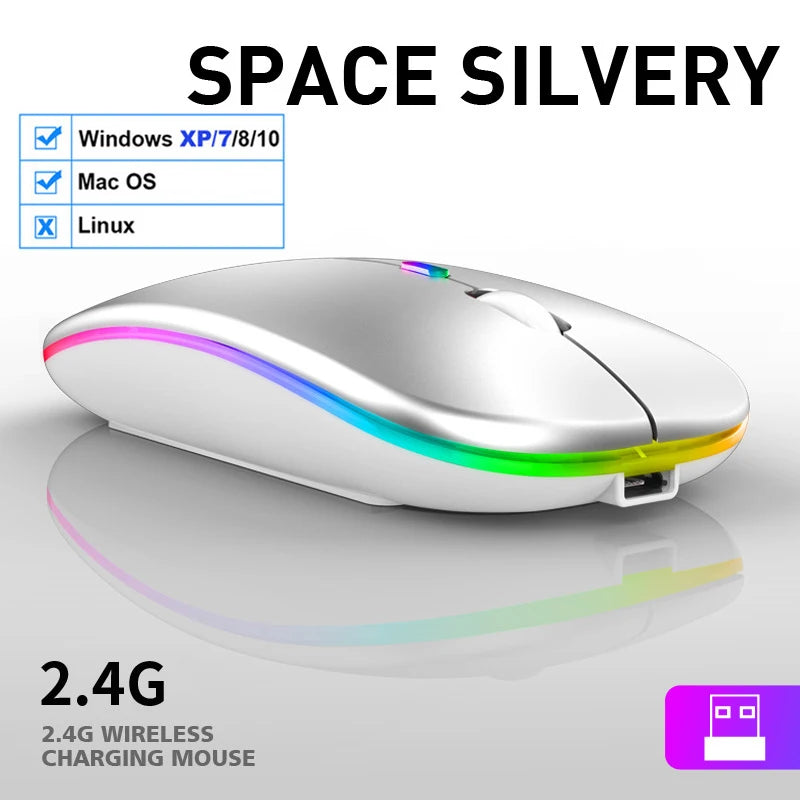 LED Wireless Bluetooth Mouse – USB Rechargeable RGB Silent Mouse