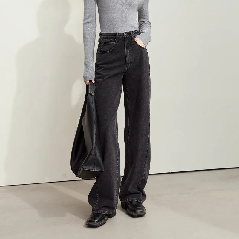 Women’s Retro Wide-Leg Jeans – Loose Straight Cotton Denim Pants