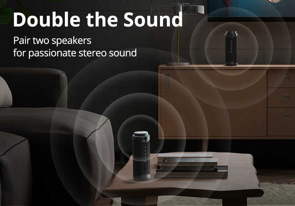 Portable Bluetooth Speaker – 360° Sound, LED Lights, App Control