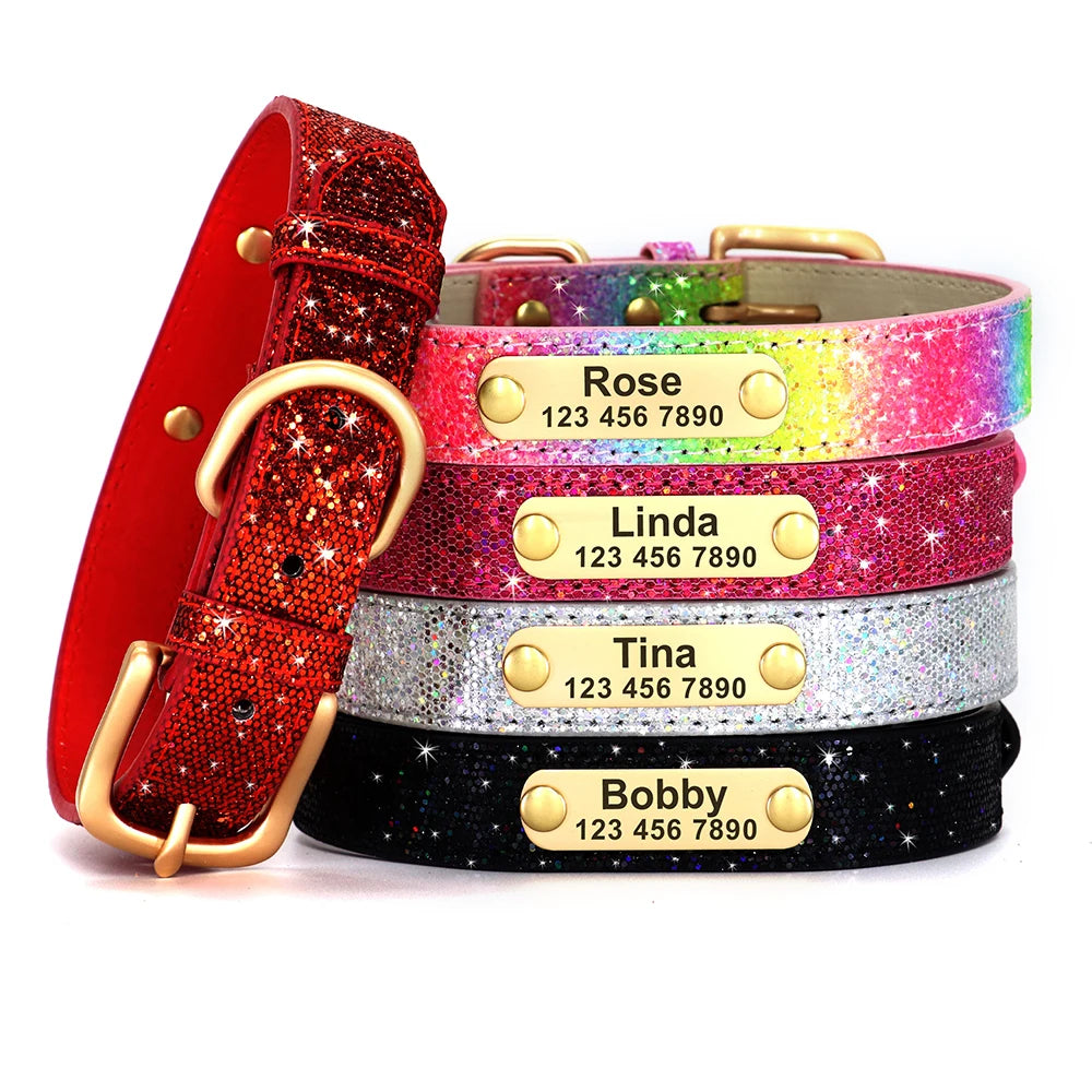 Custom Leather Pet Collar – Engraved Rhinestone Dog Collar